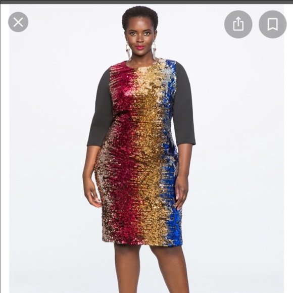 Eloquii Dresses & Skirts - Eloquii Red, Blue and Gold Sparkle Dress